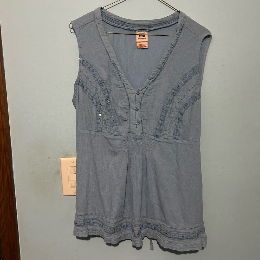Faded Glory Blue Smocked Ruffled Tank Top